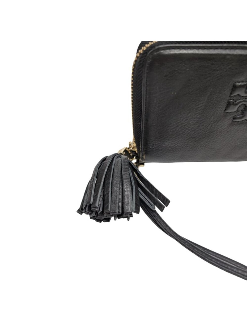 Tory Burch Thea Wristlet Wallet Womens Black Leather Tassel Zip Around - Picture 11 of 13